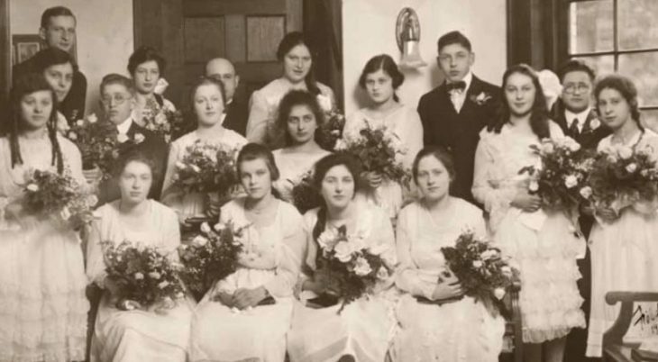 black and white early 20th century confirmation group photo